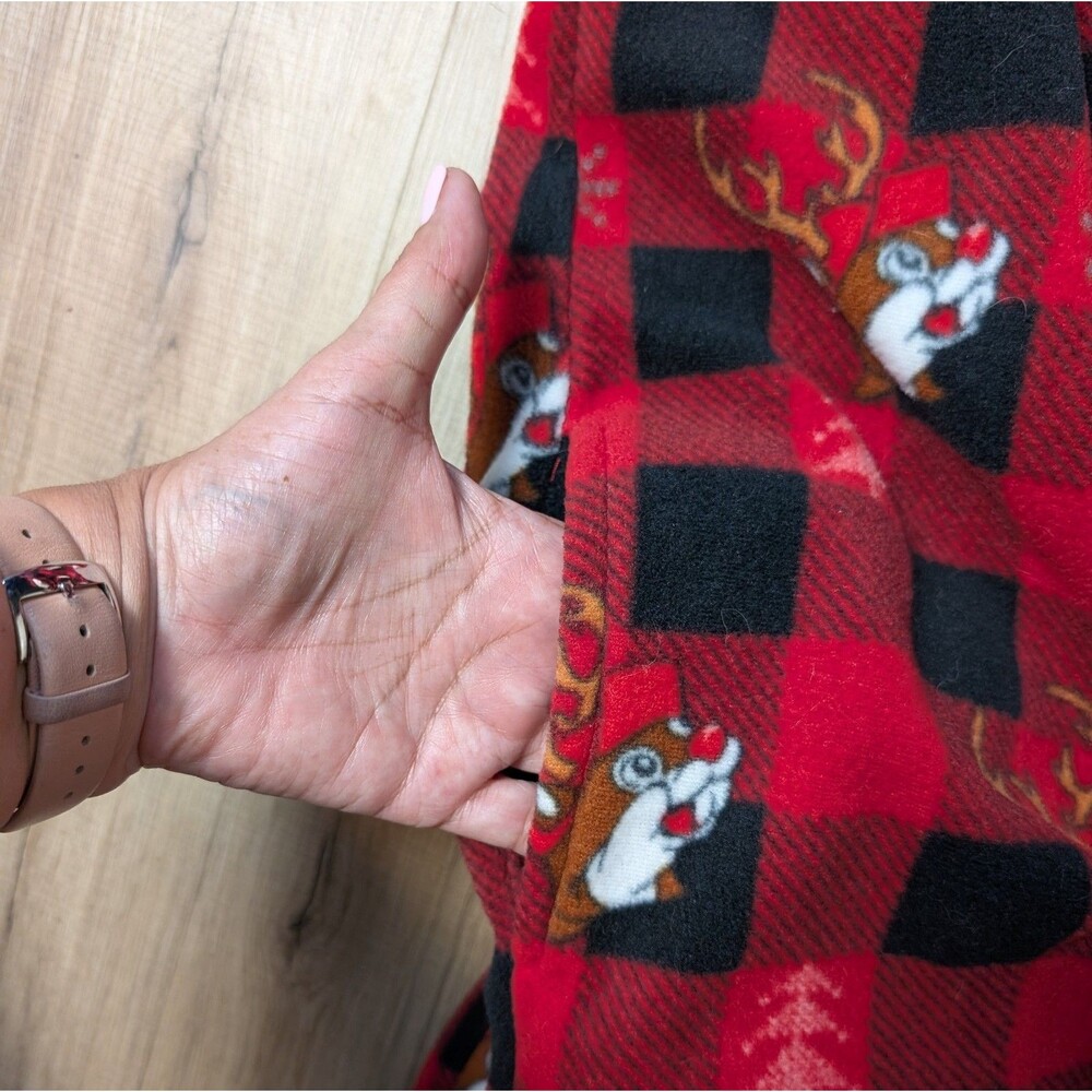 NWOT Buc-ee’s Christmas Bodysuit Pajamas Adult S/M Plaid Beaver Reindeer Hooded - Picture 4 of 9
